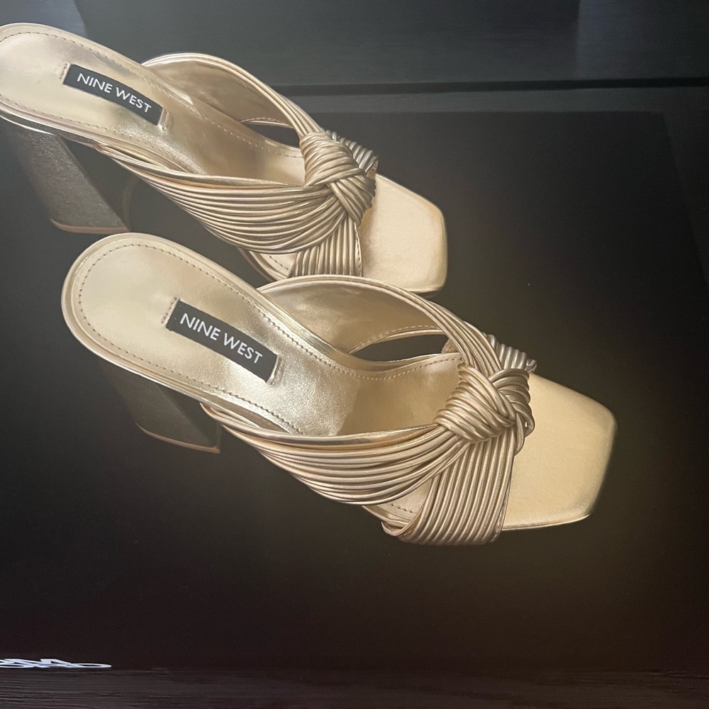 Nine West Gold Knotted Strap Heels
